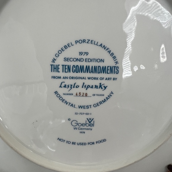 1979 Laszlo Ispanky W. Goebel Porcelain Ten Commandments Collector Plate - Picture 2 of 9